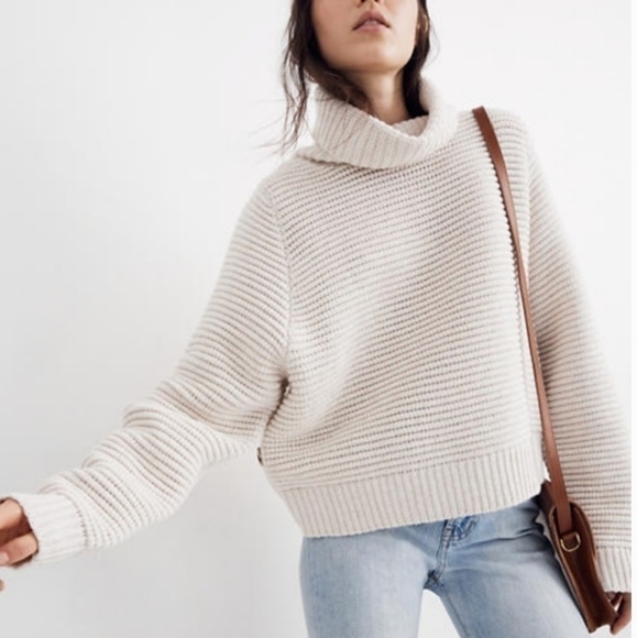 Madewell Ribbed Turtleneck Burgundy Sweater Side Button - Picture 1 of 13